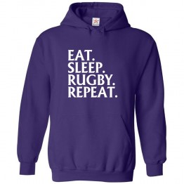 Eat Sleep Rugby Repeat Unisex Kids and Adults Pullover Hoodie for Rugby Game Lovers & Players